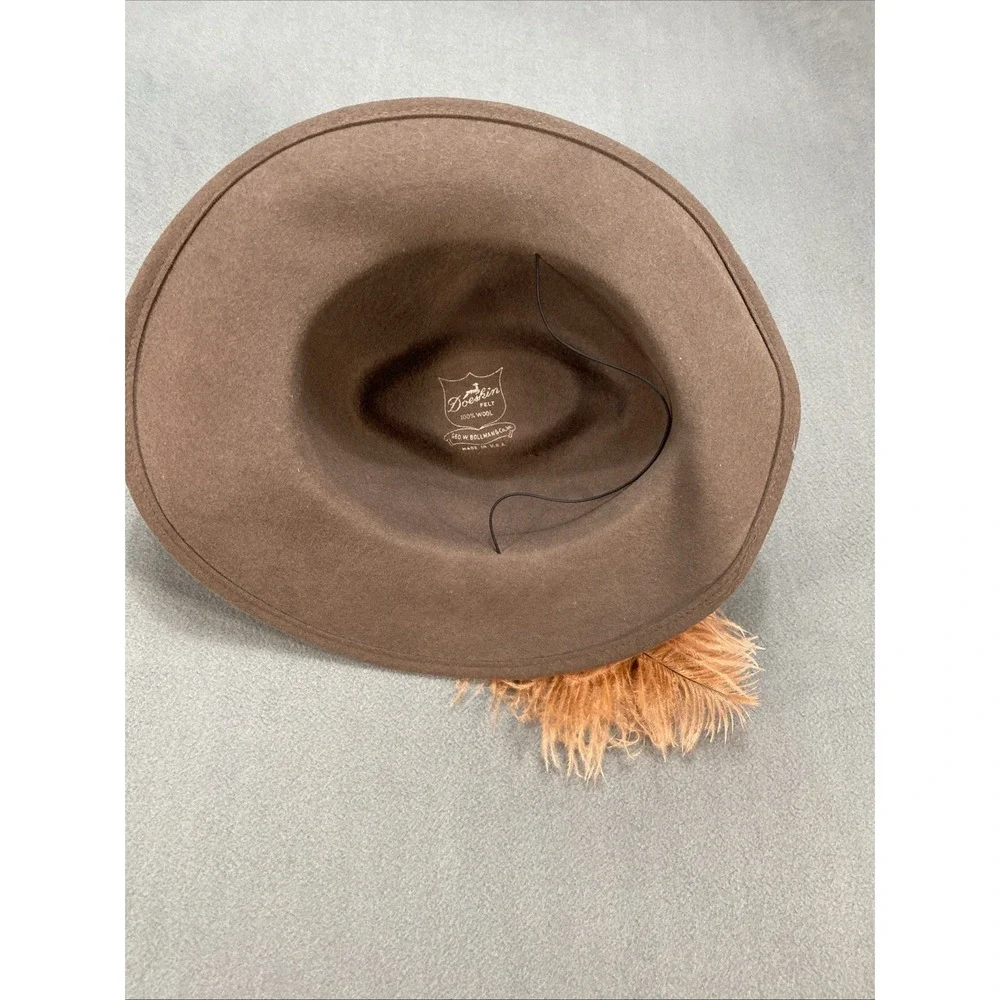 Wool Hat Womens Doeskin Felt Brown Coral Feathers USA Made‎ Western Cowgirl Chic
